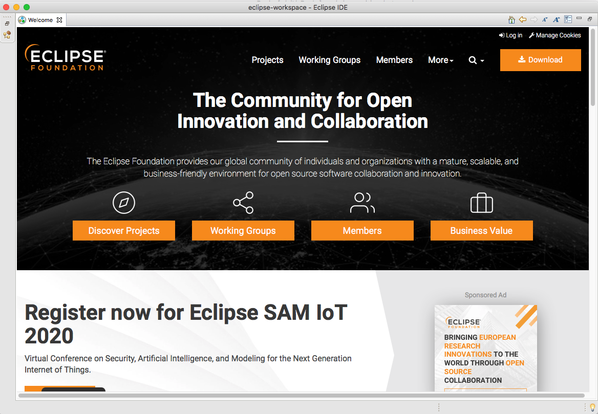 Eclipse welcome page